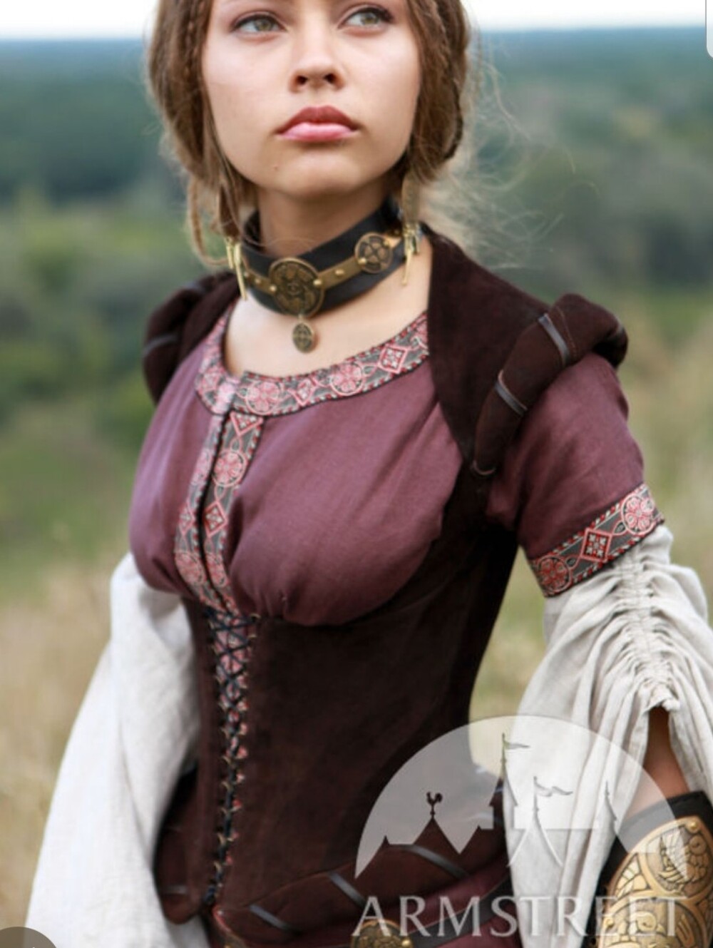 Armstreet Archeress suede leather corset bodice brown L ren faire larp costume